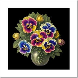 Pansy Flower Floral Illustration Vintage Abstract Leaf Posters and Art